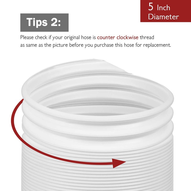TURBRO Portable Air Conditioner Universal Exhaust Hose - 5 Inch Diameter, 78 Inch Length, Anti-Clockwise Thread - Image 4